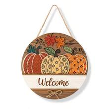 Múltiples Estilos Colgantes de Madera para Puerta de Otoño, Placas Redondas Colgantes de Calabaza & Hoja de Arce, Decoración de Pared y Valla para Interiores & Exteriores - Multicolor - Ver 11