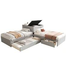 إطار سرير زاوية - 2 * 90x200 سم مع مساحة تخزين - رمادي - مشاهدة 5