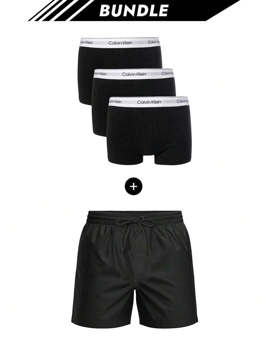 [Bundle] Calvin Klein 3 Packs Men's Boxers + Logo Tape Men's Swimshorts Black - Black+Black - View 1