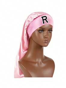 Children Girls A-Z Long Satin Hair Bonnet With Elastic Band, Protects Long Braids, Curly Hair & Wigs While Sleeping - Pink - View 8