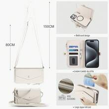 Étui de téléphone avec portefeuille magnétique amovible pour femmes, compatible avec la charge sans fil, fente de carte anti-vol RFID, avec sangle bandoulière, compatible avec iPhone 16e/16/15/14/13/12/11 Pro Max X XS XR XS Max SE 2022 7 8 Plus, convient pour le shopping, les voyages, les cadeaux d'anniversaire et plus encore - Blanc - Voir 9