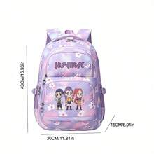 Miniso Purple Letter Three Cute Cartoon Figures Magic Sword Print Gradient Purple Pink Cherry Blossom Chevron Quilt Large Capacity Student Backpack Multi Com - Purple - View 5