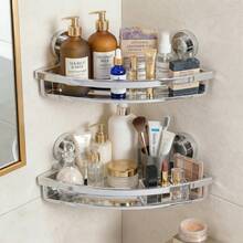 KOEMO 1pc Vacuum Suction Cup Triangular Storage Rack, Bathroom Shelf, Corner Bathroom Organizer, Bathroom Storage Rack, Bathroom Wall-Mounted Shelf, Space-Saving, Easy Installation Without Drilling, Equipped With Removable Suction Cups, Sturdy Triangular Design Won't Damage Walls, Suitable For Shower, Bathroom Or Smooth Tile Walls. - View 10