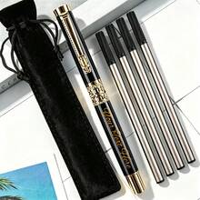 1 Pen And 4 Replacement Nibs And 1 Velvet Pen Pouch, Dragon Head Hollow Bright Metal Pen Set, Free Engraving, Perfect For: Office, School, Daily Use, Gift, Father's Day Gift - Sets - View 3