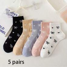 1/3/5/6/8 Pairs Short Socks - Bowknot Heart Multi-Color Women's Socks, Breathable Versatile Valentine's Day Couple Socks, Suitable For All Seasons - Multicolor - View 10