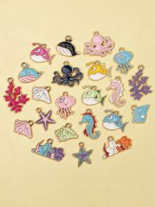 10/20/100pcs Ocean Creature Seahorse Octopus Charm Accessories DIY Alloy Pendant Cross-Border Hot-Selling Phone Chain Keychain Pendant - Random 20pcs - View 1