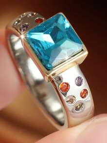Women's Fashion Personalized Ring, Square Large Light Blue Ocean Style, Daily Commute, Multi-Functional - Multicolor - View 9
