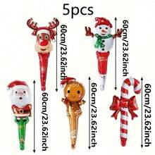 10pcs 60cm Mini Santa Claus & Snowman Handheld Stick Foil Balloons, Random Styles, Christmas Party Decoration Balloon Set - View 6