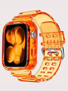 2合1水晶透明運動錶帶與防撞保護殼，相容 38mm 40mm 41mm 42mm 44mm 45mm 46mm 49mm，果凍框保護殼 + 舒適替換腕帶，適用於 11/10/9/8/7/6/5/4/3/2/1/SE Ultra 女款/男款，不含手錶與螢幕玻璃 - 一體錶帶 - 查看 46