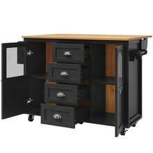Kitchen Island With Shelves - Black/White - 黑色 - 查看 10