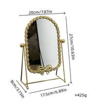 Specchio da toeletta stile europeo vintage, specchio da trucco da tavolo con supporto regolabile, immagine ad alta definizione, decorazione da camera da letto, specchio da trucco portatile, adatto per dormitorio, viaggio, bagno, ufficio, scrivania, ritorno a scuola, regalo di Natale, adatto per donne, ragazze, studenti, adolescenti - Multicolore - Visualizzare 13