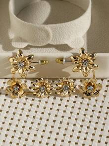 1 Pair French Vintage Floral Rhinestone Stud Earrings For Women, Luxury Niche Gentle Atmosphere Versatile - flower earrings - View 2