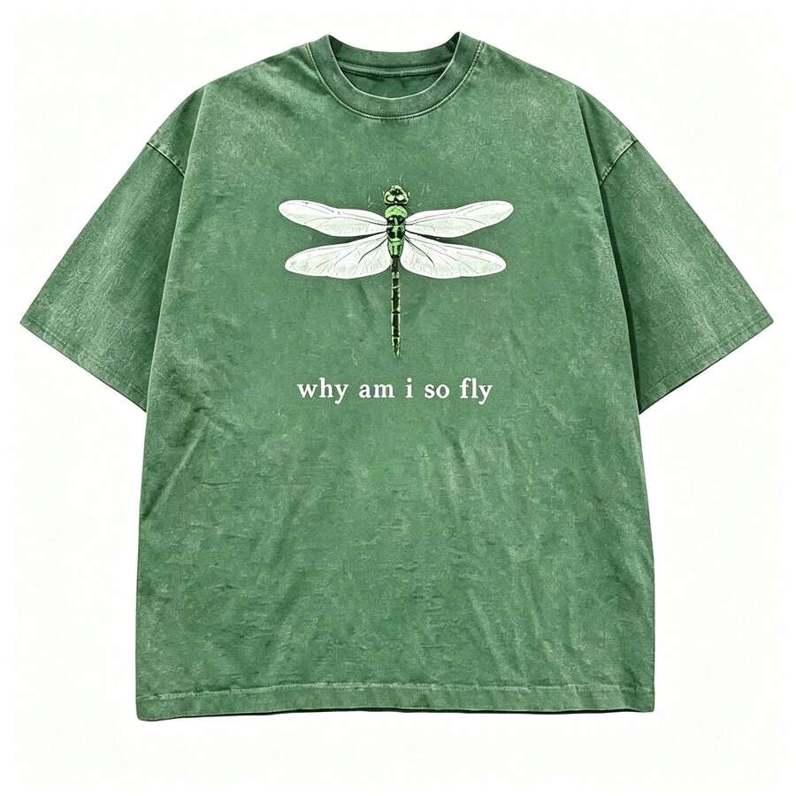 100% Cotton Geographic Inspired Dragonfly Graphic Baby T Shirt For Men And Women | Exquisite Design | Loose And Comfortable | Shirts Y2k - 水洗綠色 - 查看 1