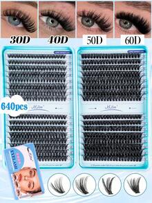 640/528pcs D Curl Faux Mink False Eyelashes Set, 10D-150D Mixed Density, Soft & Lightweight Self-Adhesive DIY Cluster Lashes, Suitable For Daily Home Layered Eye Makeup - D - View 12