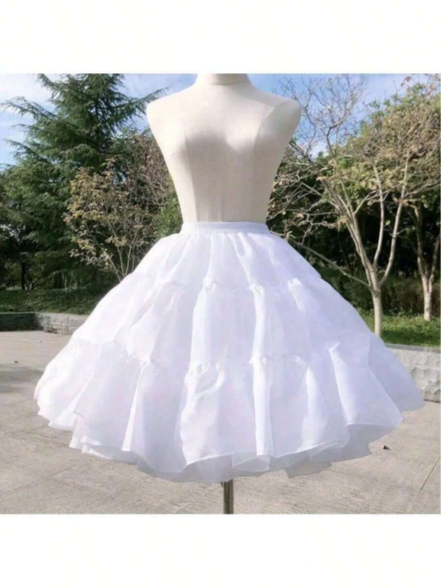 女款雙層緞面布料內襯支撐襯裙 - 白色 - 查看 1