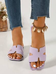 Ximi Ruo Spring/Summer New Women's Fashion Casual Slide Sandals, Comfortable Flat Low-Heel Round Toe Minimalist Outdoor Beach Slippers, Versatile Decorative Flat Bottom Summer Sandals For Women - Purple - View 4