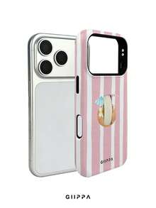 GIIPPA 1 pezzo Custodia per telefono con sfondo a righe dipinto a mano rosa chiaro e motivo a cocco, compatibile con Phone 17 Pro Max, Phone 16 Pro Max, 15 Pro Max, 14 Pro Max, custodia per telefono di alta moda coreana divertente, compatibile con 11/12/13/14/15/16 Pro Max Plus, design elegante adatto per uomini e donne, regalo perfetto per la fidanzata per Natale, San Valentino, Pasqua, stagione dei matrimoni e compleanno! - Blu e Bianco - Visualizzare 2