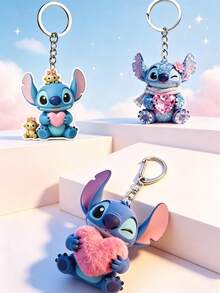 Disney 迪士尼史迪奇心形壓克力鑰匙圈，耐用，適用於車鑰匙、背包、錢包等，亦可作為家具裝飾與居家裝飾，適合情人節、齋月、節日及日常使用，趣味十足的鑰匙圈配件，送禮佳品 - 彩色 - 查看 10