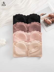 4pcs Multi-Color Non-Slip Silicone Strapless Bandeau Bra, Built-In Protection, Wire-Free, No Straps, Comfortable Seamless Women's Lingerie - Multicolor - View 3