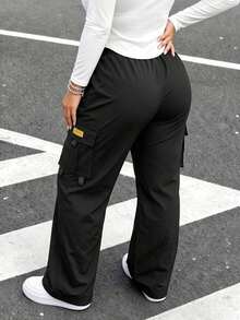 Plus Size Women's Multi-Pocket Cargo Pants, Spring/Autumn New Loose Casual Straight Leg Sweatpants, Suitable For Home And Sports - Black - View 2