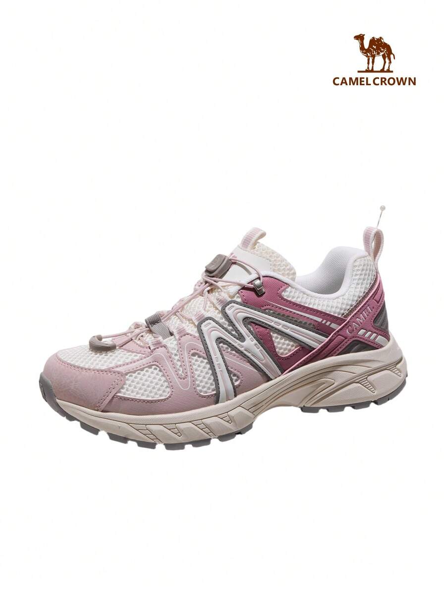 CAMEL CROWN 女款戶外休閒鞋,戶外運動登山防滑攀岩徒步網布透氣鞋 - 灰/粉 - 查看 1