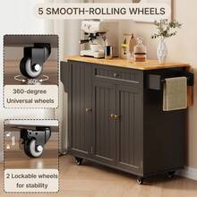 Mobile Kitchen Cart With Foldable Expandable Tabletop, Rolling Kitchen Island, Multi-Functional Storage Sideboard Trolley For Home - Black - View 4