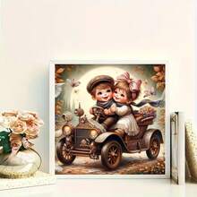 1PC DIY 5D Diamond Painting Kit - Child Driving Car Pattern, Round Full Drill Art Mosaic Craft, Home Wall Decor, Unframed - No Frame - View 4