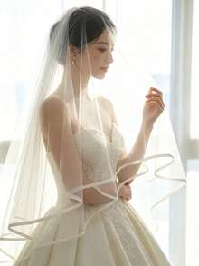 1件白色透明新娘面紗，單層長拖尾婚紗面紗，適用於婚禮、派對、角色扮演、攝影 - 彩色 - 查看 6