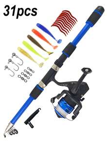 Fishing Rod Set Full Kit, Includes Telescopic Fishing Rod, Spinning Reel, Bait, Fishing Hooks, Travel Fishing Rod Set - Multicolor - View 3