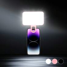 No 015062149-0001 1 pieza Luz de relleno LED recargable y portátil con clip, 3 modos de iluminación, adecuada para computadora, fotografía, videollamadas, transmisión en vivo, uso en múltiples escenarios, brillo ajustable, regalo ideal para amigos y familiares, recargable (batería integrada de 250mAh) - Relleno cuadrado de color rosa claro - Ver 3
