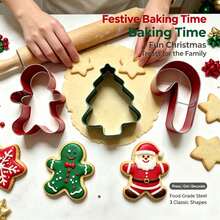 Stainless Steel Christmas Cookie Cutter Set, Gingerbread Man, Christmas Tree, Candy Cane Baking Tools - View 2