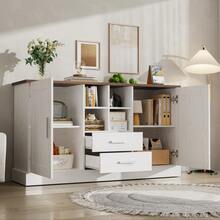 Sideboard Scandinavian Style 140x40cm White Brown Wood Effect - 2 Drawers, 2 Doors - White and Brown - View 9