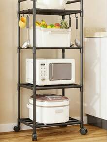 Multi-Layer Kitchen Storage Rack With Wheels, Floor-Standing Storage Shelf, Universal Wheels Movable, Multi-Layer Divided, High Load-Bearing, Sturdy Iron Construction, Large Capacity, Space-Saving For Small Apartments, Push-Pull, Universal For Home Appliances, Stable Load-Bearing, Multi-Layer Expansion, All-In-One Storage, Neat Organization, Space-Saving, One-Click Push-Pull, Divided Compartments - Multicolor - View 15
