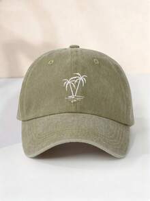 1pc/2pcs Unisex Y2K Style Embroidered Palm Tree Washed Baseball Cap, Outdoor Sun Protection Hat Suitable For Outdoor Sports, Sunshade And Daily Commute - Khaki - View 5