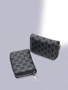HOVI'S M Pattern Zipper Card Holder - 11 Large Capacity Card Slots, Lightweight & Portable, Durable PU Material, Compact & Multifunctional, Suitable For Daily/Travel Use - Black - View 3