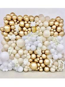 185pcs Vintage Sand White Gold Decorative Balloon Arch Set, Suitable For Wedding, Birthday, Festival, Graduation Ceremony, New Year Party Background Decoration, Christmas And Other Occasions - Multicolor - View 3