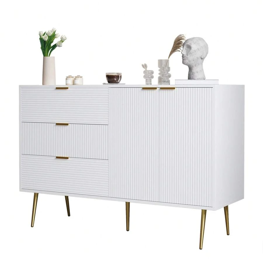 White Sideboard With Doors And Drawers, Internal Shelves - Modern Storage - 白色 - 查看 1