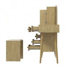 Modern Dressing Table With Mirror And Storage Space; The Mirror Is Retractable. It Features 5 Drawers, A Side Cabinet, And A Beige Upholstered Stool (With A Natural Wood Look). - 卡其色 - 查看 8
