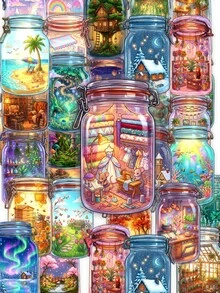 50pcs Fantasy Mini Bottle Scene Sticker Pack, Waterproof Vinyl Magic Jar Landscape Pattern Stickers, Suitable For Planner, Notebook, Scrapbook, Journal And DIY Craft Decoration - Multicolor - View 4