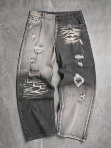 Men's Plus Size White & Grey Colorblock Straight Leg Jeans - Multicolor - View 15