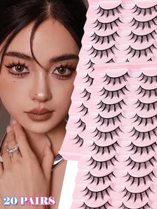MAANGE 10/20 Pairs Natural Style Mixed Blood-Toned False Eyelashes, Durable & Long-Lasting, Low Sensitivity, Cartoon Style, Black Stem & Transparent Stem Thick Tail Camellia Cartoon Eyelashes, Japanese Style Gift - Black - View 2