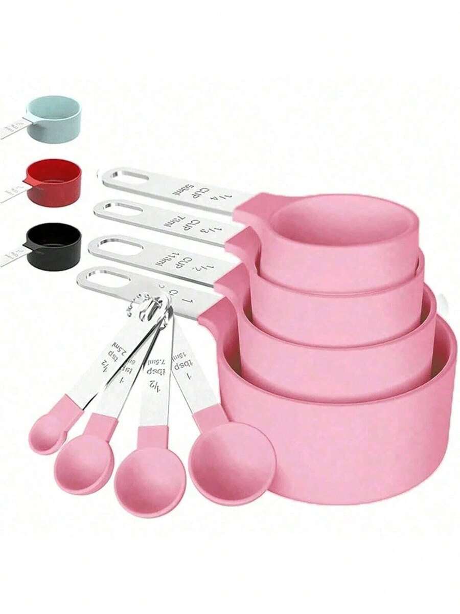 8-Piece Measuring Cup And Spoon Set, Stackable Cups And Spoons, Nested Measuring Cups With Stainless Steel Handles, Cooking And Baking Kitchen Gadgets