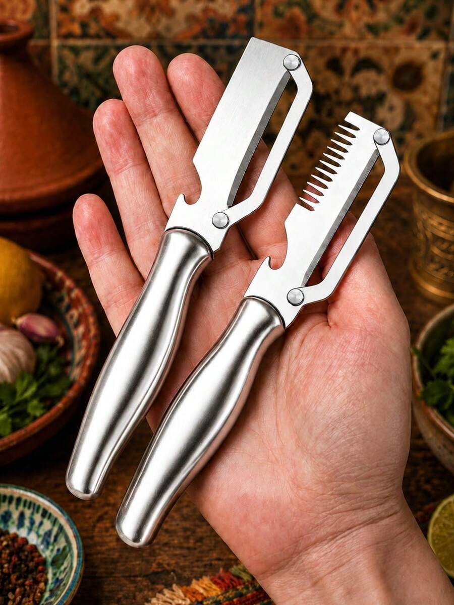2件組多功能廚房削皮器,3合1不鏽鋼手柄削皮器與開瓶器,蔥花切片器,適用於洋蔥、水果,廚房小工具 - 彩色 - 查看 1