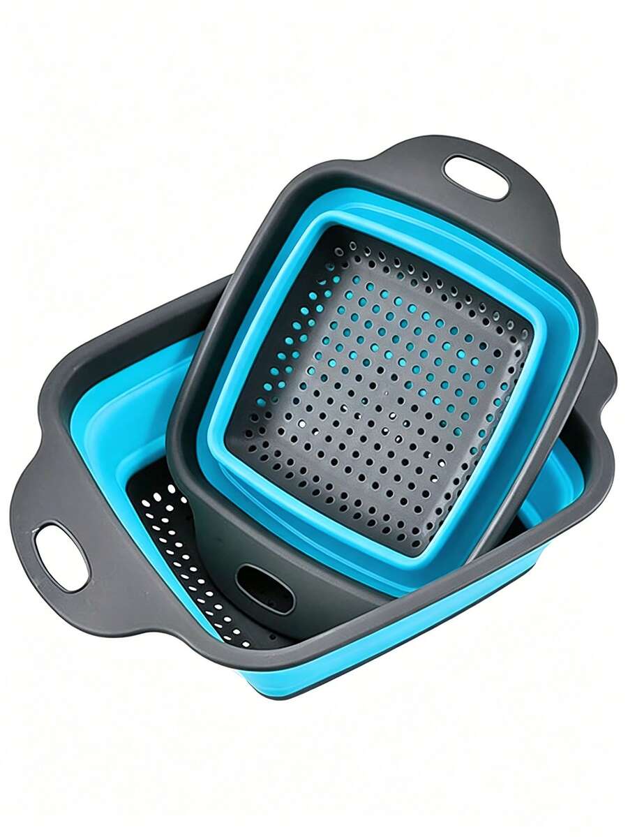 Rây lọc vuông gấp gọn có tay cầm - Rây lọc nhà bếp bằng silicon hình vuông có tay cầm bằng nhựa, rây lọc lưới có thể gập lại, lý tưởng để lọc mì, rau củ và trái cây, có các màu xanh dương/xanh lá cây/đỏ.