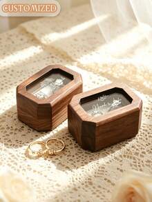 Custom Walnut Double Ring Box, Engravable Wooden Ring Holder, Wedding Ceremony Ring Box, Romantic Proposal Ring Box - Multicolor - View 4