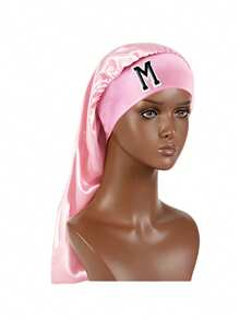 Children Girls A-Z Long Satin Hair Bonnet With Elastic Band, Protects Long Braids, Curly Hair & Wigs While Sleeping - Pink - View 7