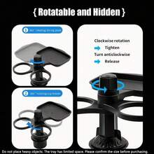 3-In-1 Multifunctional Car Cup Holder Expander With Detachable Tray And Rotating Tray, Fits Car Cup Holder, Includes Dual Cup Holder And Adjustable Base, Plastic Material - A - View 9