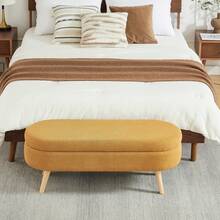 Storage Bench Beige Chenille 110cm – Space-Saving For Entryway, Bedroom, Living Room - 黃色 - 查看 9