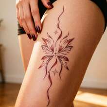 2 Blätter minimalistische florale Wirbelsäule temporäre Tattoos, rote & schwarze Schmetterling Körperaufkleber für Rücken & Taille - Verschiedenfarbig - Übersicht 5