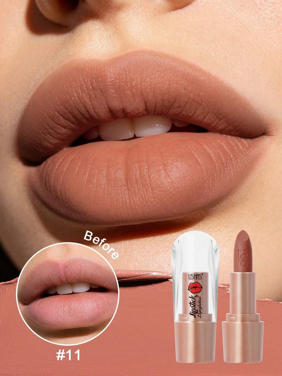 USHAS Matte Velvet Lipstick, Long-Lasting Waterproof Non-Stick Cup, High Pigment Soft Matte Lip Color, Moisturizing Non-Drying, Perfect Lip Line Coverage, Nude Brown Red Tones, Suitable For All Skin Tones, Daily Commute Party Makeup